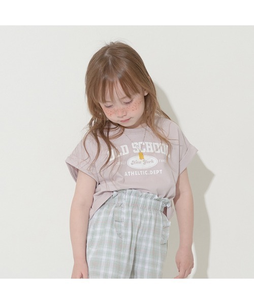 Lycee mine（リセマイン）の「【型崩れしないやわらかコットン】ロゴプリントミニ丈ドロップTシャツ（Tシャツ/カットソー・キッズ・ブルーグレー/アイボリー/ベージュ系/パープル/チャコール・100cm/110cm/120cm/130cm/140cm/150cm）」の6枚目の写真