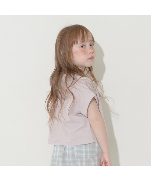 Lycee mine（リセマイン）の「【型崩れしないやわらかコットン】ロゴプリントミニ丈ドロップTシャツ（Tシャツ/カットソー・キッズ・ブルーグレー/アイボリー/ベージュ系/パープル/チャコール・100cm/110cm/120cm/130cm/140cm/150cm）」の16枚目の写真