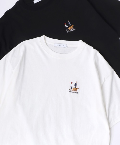 Lazar（ラザル）の「Lazar 別注 Cute Couple Tee/オーバーサイズ キュートカップル ワンポイント刺繍 半袖Tシャツ/レディース メンズ（Tシャツ/カットソー・メンズ・グリーン系その他/ブルー系その他/ネイビー/ホワイト/グリーン/ホワイト系その他/ホワイト系その他3/ブラック/ホワイト系その他5/ホワイト系その他6/ホワイト系その他7/ブラック系その他2/ブラック系その他/ホワイト系その他2/ホワイト系その他4/ブラック系その他3/ブラック系/ブラック系1/グリーン系/ホワイト系/ホワイト系1/ネイビー系・M/L/LL）」の10枚目の写真