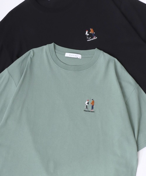 Lazar（ラザル）の「Lazar 別注 Cute Couple Tee/オーバーサイズ キュートカップル ワンポイント刺繍 半袖Tシャツ/レディース メンズ（Tシャツ/カットソー・メンズ・グリーン系その他/ブルー系その他/ネイビー/ホワイト/グリーン/ホワイト系その他/ホワイト系その他3/ブラック/ホワイト系その他5/ホワイト系その他6/ホワイト系その他7/ブラック系その他2/ブラック系その他/ホワイト系その他2/ホワイト系その他4/ブラック系その他3/ブラック系/ブラック系1/グリーン系/ホワイト系/ホワイト系1/ネイビー系・M/L/LL）」の19枚目の写真