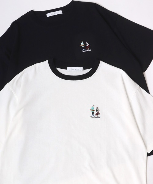 Lazar（ラザル）の「Lazar 別注 Cute Couple Tee/オーバーサイズ キュートカップル ワンポイント刺繍 半袖Tシャツ/レディース メンズ（Tシャツ/カットソー・メンズ・グリーン系その他/ブルー系その他/ネイビー/ホワイト/グリーン/ホワイト系その他/ホワイト系その他3/ブラック/ホワイト系その他5/ホワイト系その他6/ホワイト系その他7/ブラック系その他2/ブラック系その他/ホワイト系その他2/ホワイト系その他4/ブラック系その他3/ブラック系/ブラック系1/グリーン系/ホワイト系/ホワイト系1/ネイビー系・M/L/LL）」の3枚目の写真