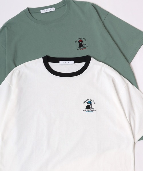 Lazar（ラザル）の「Lazar 別注 Cute Couple Tee/オーバーサイズ キュートカップル ワンポイント刺繍 半袖Tシャツ/レディース メンズ（Tシャツ/カットソー・メンズ・グリーン系その他/ブルー系その他/ネイビー/ホワイト/グリーン/ホワイト系その他/ホワイト系その他3/ブラック/ホワイト系その他5/ホワイト系その他6/ホワイト系その他7/ブラック系その他2/ブラック系その他/ホワイト系その他2/ホワイト系その他4/ブラック系その他3/ブラック系/ブラック系1/グリーン系/ホワイト系/ホワイト系1/ネイビー系・M/L/LL）」の7枚目の写真