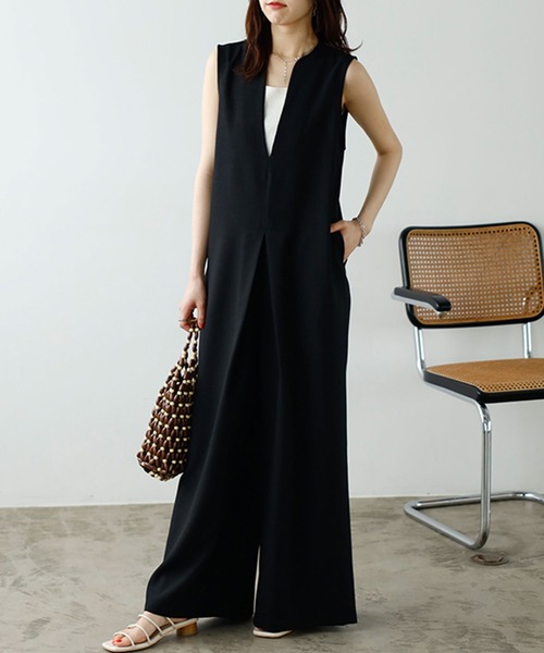 GeeRA（ジーラ）の「フロントタックＶネックオールインワン（つなぎ/オールインワン・レディース・ブラック/ベージュ・MEDIUM/LARGE）」の5枚目の写真