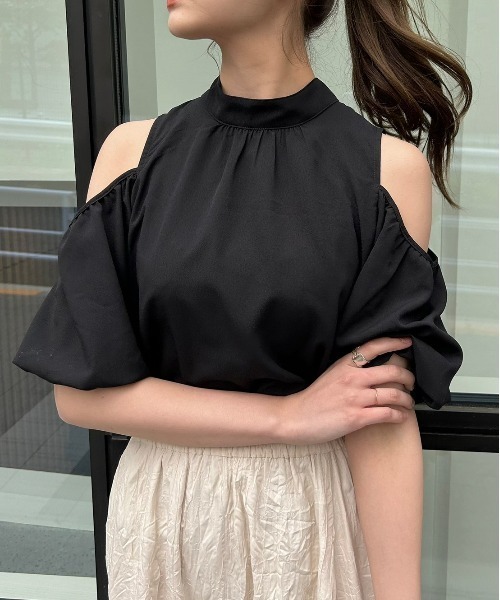 open shoulder ribbon blouse/オフショルリボンブラウス（シャツ