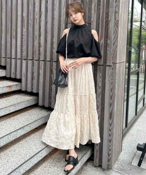 idem(イデム)の「open shoulder ribbon blouse/オフショルリボンブラウス(シャツ/ブラウス・レディース・アイボリー/ブラック/その他・FREE)」の9枚目の写真