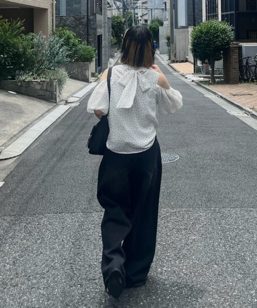 ブラウス シャツ open shoulder ribbon blouse/オフショルリボンブラウス レディース open shoulder ribbon blouse/オフショルリボンブラウス（シャツ