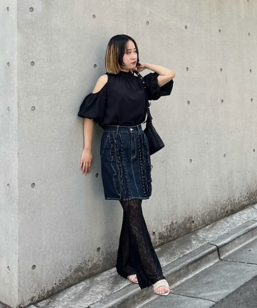 ブラウス シャツ open shoulder ribbon blouse/オフショルリボンブラウス レディース open shoulder ribbon blouse/オフショルリボンブラウス（シャツ