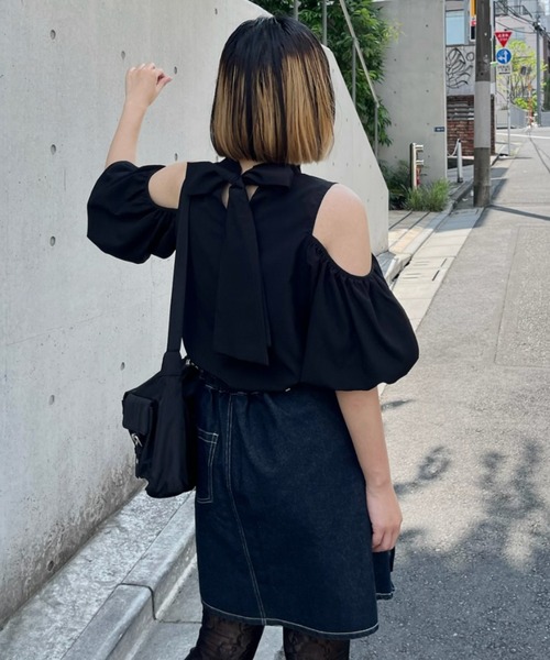 ブラウス シャツ open shoulder ribbon blouse/オフショルリボンブラウス レディース open shoulder ribbon blouse/オフショルリボンブラウス（シャツ