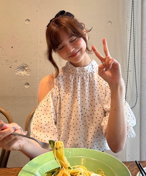 open shoulder ribbon blouse/オフショルリボンブラウス（シャツ