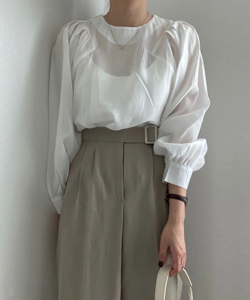 Anss.me(アンスミー)の「【Anss.me】ショルダータックボリュームスリーブブラウス(シャツ/ブラウス・レディース・ブラック/ホワイト/ライトグレー・FREE)」の15枚目の写真