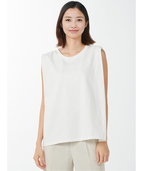 m.f.editorial（エムエフエディトリアル）の「m.f.エディトリアル レディース コットン ノースリーブ Tシャツ（Tシャツ/カットソー・レディース・レンガ/ベージュ/ホワイト・FREE）」の2枚目の写真