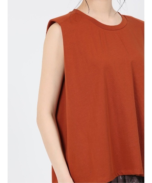 m.f.editorial（エムエフエディトリアル）の「m.f.エディトリアル レディース コットン ノースリーブ Tシャツ（Tシャツ/カットソー・レディース・レンガ/ベージュ/ホワイト・FREE）」の6枚目の写真