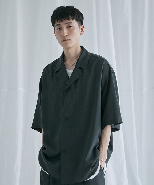 PUBLIC TOKYO(パブリックトウキョウ)の「【セットアップ対応】イージーウールセミオープンシャツ(シャツ/ブラウス・メンズ・ダークグレー/グリーン/ブラウン/ブルー・1/2/3)」の16枚目の写真
