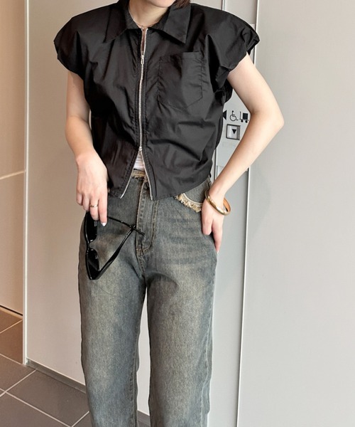 solleim(ソルレム)の「パフショルダージップアップシャツ(シャツ/ブラウス・レディース・ブラック/カーキ/アイボリー・M)」の13枚目の写真
