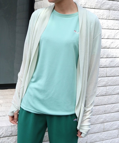 FILA(フィラ)の「【FILA】2枚組 ライトカーディガン + ボーダー半袖Tシャツ(カーディガンインナーセット)(アンサンブル・レディース・ライラック/ブラック/ミント/ネイビー/ライトグレー・L/LL/M/3L/S)」の1枚目の写真