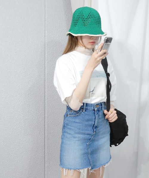 minia(ミニア)の「カラーエッジかぎ針編みハット(ハット・レディース・ブラック/アイボリー/オレンジ系/グリーン・FREE)」の6枚目の写真