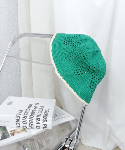 minia(ミニア)の「カラーエッジかぎ針編みハット(ハット・レディース・ブラック/アイボリー/オレンジ系/グリーン・FREE)」の10枚目の写真