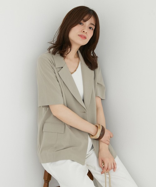 麻調ダブル半袖ジャケット