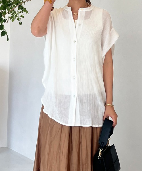 【美品】アンデュー　センソユニコ　白シャツ　ブラウス　★ シワ加工 ★ 最新ファッション - 【美品】アンデュー センソユニコ 白シャツ