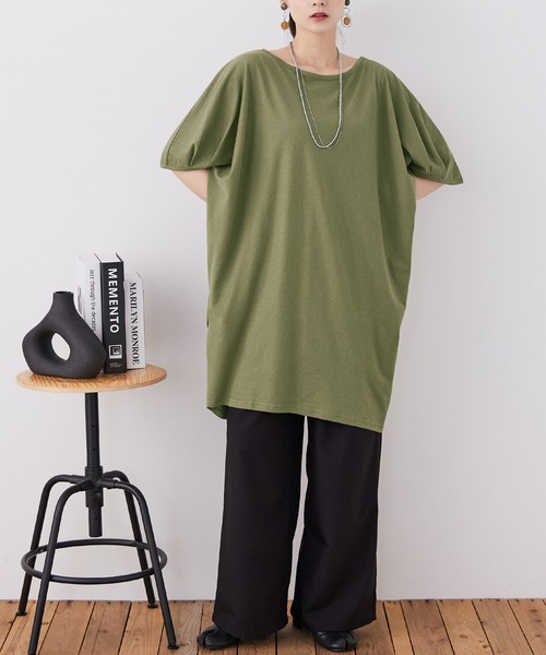 Fashion Letter(ファッションレター)の「【M-5L】5分袖アシメプルオーバー(チュニック・レディース・チャコールグレー/カーキ/ブラック/ホワイト・M~L/LL~3L/4L~5L)」の4枚目の写真