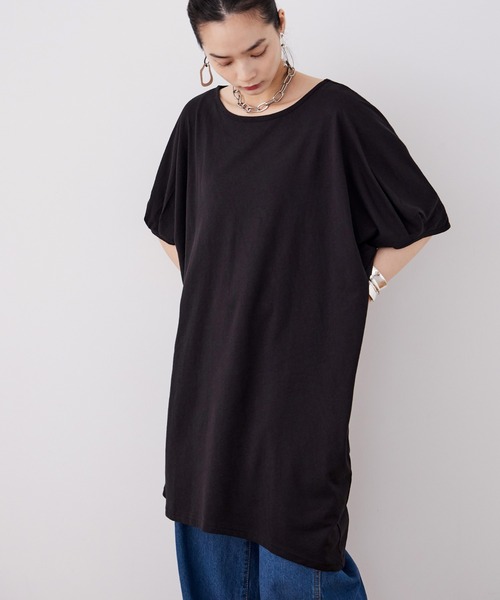Fashion Letter(ファッションレター)の「【M-5L】5分袖アシメプルオーバー(チュニック・レディース・チャコールグレー/カーキ/ブラック/ホワイト・M~L/LL~3L/4L~5L)」の2枚目の写真