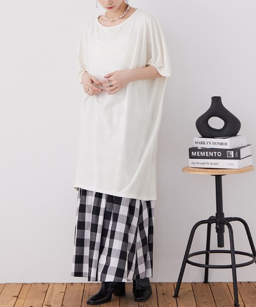 Fashion Letter(ファッションレター)の「【M-5L】5分袖アシメプルオーバー(チュニック・レディース・チャコールグレー/カーキ/ブラック/ホワイト・M~L/LL~3L/4L~5L)」の14枚目の写真