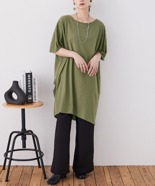 Fashion Letter(ファッションレター)の「【M-5L】5分袖アシメプルオーバー(チュニック・レディース・チャコールグレー/カーキ/ブラック/ホワイト・M~L/LL~3L/4L~5L)」の15枚目の写真