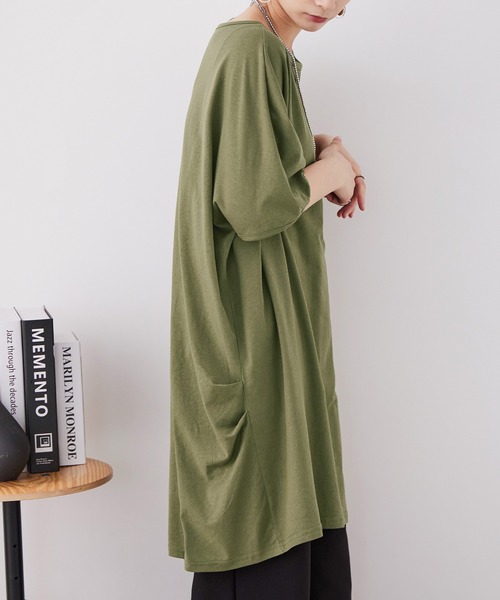 Fashion Letter(ファッションレター)の「【M-5L】5分袖アシメプルオーバー(チュニック・レディース・チャコールグレー/カーキ/ブラック/ホワイト・M~L/LL~3L/4L~5L)」の6枚目の写真