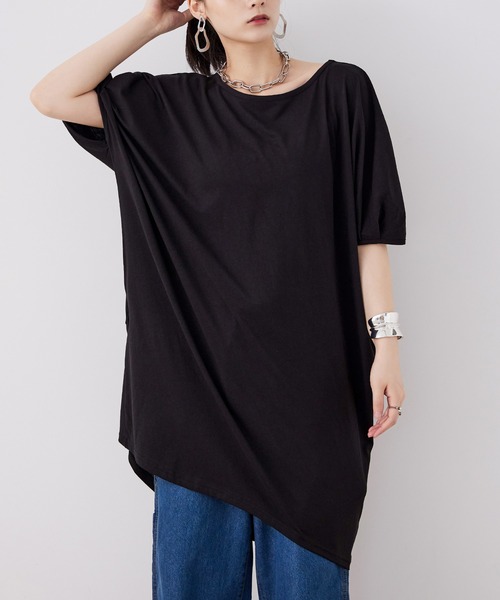 Fashion Letter(ファッションレター)の「【M-5L】5分袖アシメプルオーバー(チュニック・レディース・チャコールグレー/カーキ/ブラック/ホワイト・M~L/LL~3L/4L~5L)」の17枚目の写真