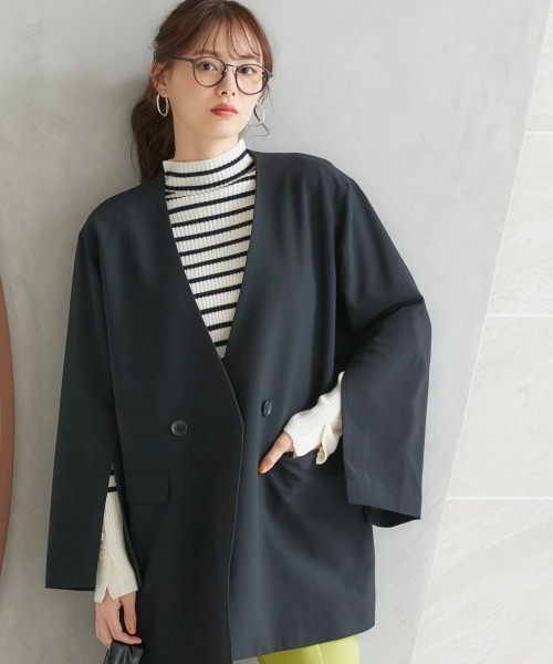 miclat（ミクラ）の「大きいサイズ　袖スリットノーカラージャケット　miclat（ノーカラージャケット・レディース・ライトグレー/ブラック・L/LL/3L/4L/5L）」の21枚目の写真