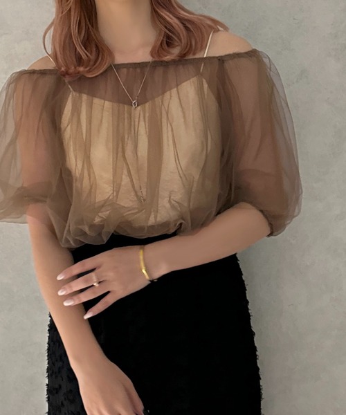 apres jour clair(アプレジュールクレア)の「【apres jour clair】2WAYチュールブラウス【ZOZOTOWN限定アイテム】(Tシャツ/カットソー・レディース・ブラウン系その他/アイボリー/ブラック・フリー/X-LARGE)」の3枚目の写真