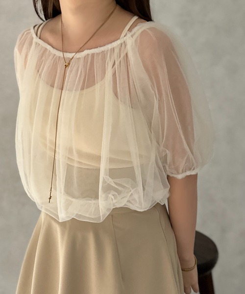 apres jour clair(アプレジュールクレア)の「【apres jour clair】2WAYチュールブラウス【ZOZOTOWN限定アイテム】(Tシャツ/カットソー・レディース・ブラウン系その他/アイボリー/ブラック・フリー/X-LARGE)」の8枚目の写真