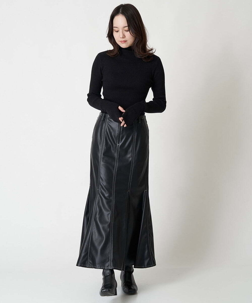 A de a.v.v（アードアー・ヴェ・ヴェ）の「バイカラーステッチマーメイドレザースカート（スカート・レディース・ブラック/カーキ・36/38）」の4枚目の写真