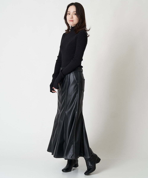A de a.v.v（アードアー・ヴェ・ヴェ）の「バイカラーステッチマーメイドレザースカート（スカート・レディース・ブラック/カーキ・36/38）」の5枚目の写真