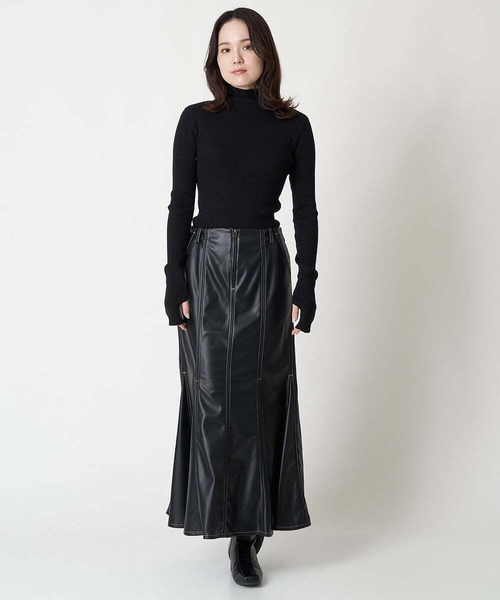 A de a.v.v（アードアー・ヴェ・ヴェ）の「バイカラーステッチマーメイドレザースカート（スカート・レディース・ブラック/カーキ・36/38）」の6枚目の写真