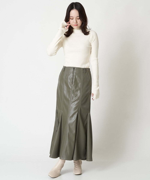 A de a.v.v（アードアー・ヴェ・ヴェ）の「バイカラーステッチマーメイドレザースカート（スカート・レディース・ブラック/カーキ・36/38）」の7枚目の写真