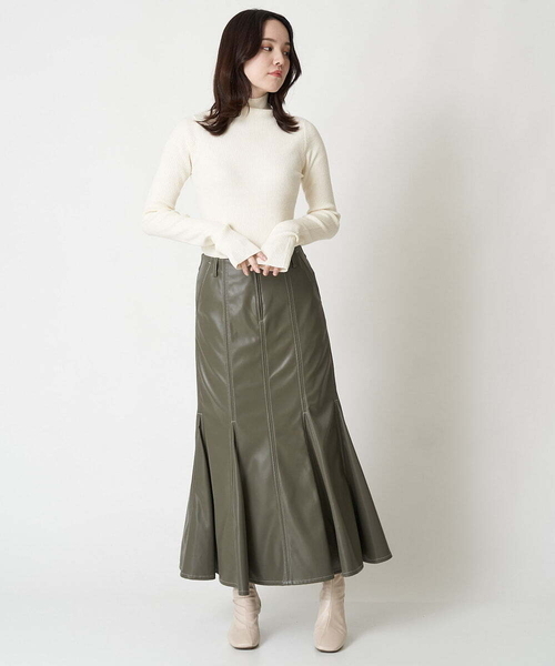 A de a.v.v（アードアー・ヴェ・ヴェ）の「バイカラーステッチマーメイドレザースカート（スカート・レディース・ブラック/カーキ・36/38）」の8枚目の写真