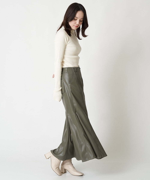 A de a.v.v（アードアー・ヴェ・ヴェ）の「バイカラーステッチマーメイドレザースカート（スカート・レディース・ブラック/カーキ・36/38）」の9枚目の写真
