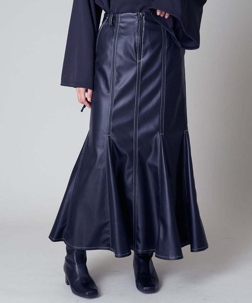 A de a.v.v（アードアー・ヴェ・ヴェ）の「バイカラーステッチマーメイドレザースカート（スカート・レディース・ブラック/カーキ・36/38）」の10枚目の写真