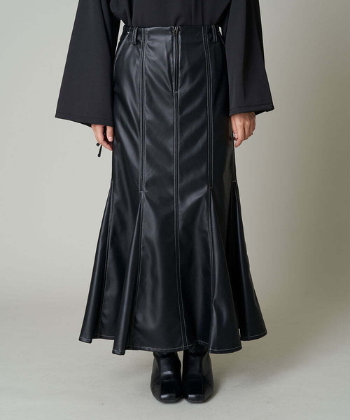 A de a.v.v（アードアー・ヴェ・ヴェ）の「バイカラーステッチマーメイドレザースカート（スカート・レディース・ブラック/カーキ・36/38）」の12枚目の写真
