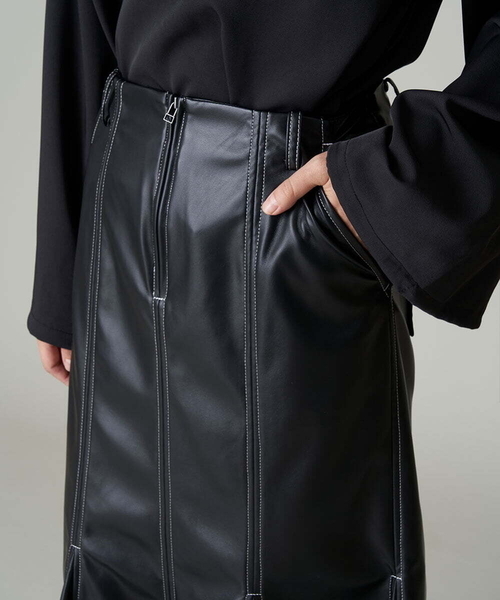 A de a.v.v（アードアー・ヴェ・ヴェ）の「バイカラーステッチマーメイドレザースカート（スカート・レディース・ブラック/カーキ・36/38）」の17枚目の写真