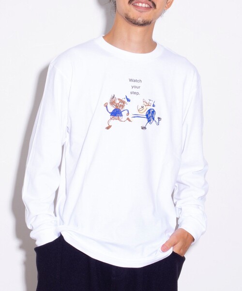 GLOSTER（グロスター）の「イラストレーター【ogwillust/オガワナツミ】コラボロンT vol3［watch your step］（Tシャツ/カットソー・メンズ・ホワイト/杢グレー・M/L）」の9枚目の写真