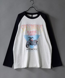 Big silhouette Heavy weight vintage print raglan T-shirt/アメリカン ヘビーウェイト ヴィンテージプリント ラグラン Tシャツ