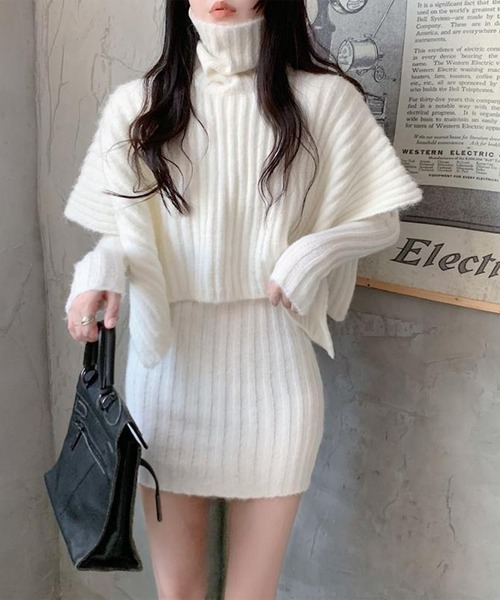 ワイドリブニットワンピース+ハイネックレイヤードセット（ワンピース）｜leune（ルネ）