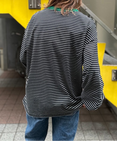 mi via loca(ミヴィアロカ)の「ボーダー配色ボリュームスリーブ発泡ロゴロンT(Tシャツ/カットソー・レディース・ホワイト×ブラック/ブラック×ホワイト/ベージュ系/ホワイト系その他/ブラック系その他/ブラック系その他2・FREE)」の9枚目の写真