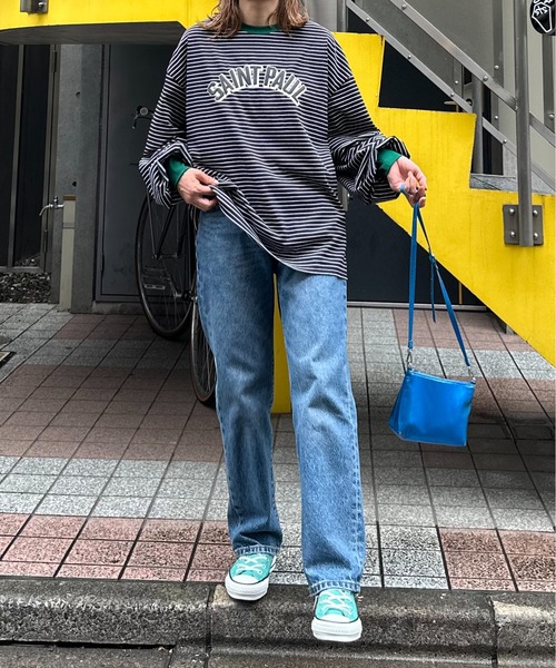 mi via loca(ミヴィアロカ)の「ボーダー配色ボリュームスリーブ発泡ロゴロンT(Tシャツ/カットソー・レディース・ホワイト×ブラック/ブラック×ホワイト/ベージュ系/ホワイト系その他/ブラック系その他/ブラック系その他2・FREE)」の18枚目の写真
