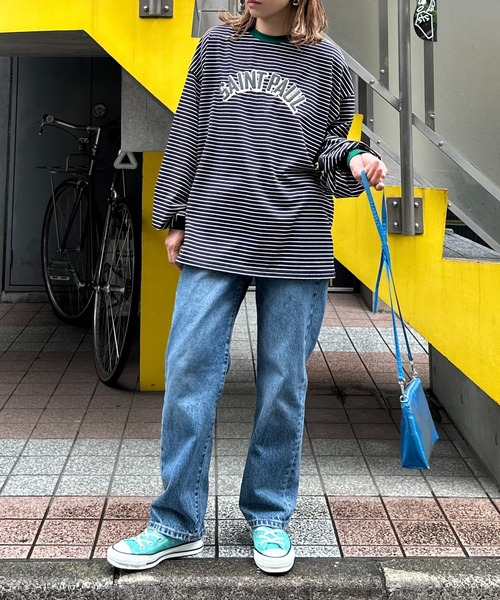 mi via loca(ミヴィアロカ)の「ボーダー配色ボリュームスリーブ発泡ロゴロンT(Tシャツ/カットソー・レディース・ホワイト×ブラック/ブラック×ホワイト/ベージュ系/ホワイト系その他/ブラック系その他/ブラック系その他2・FREE)」の22枚目の写真