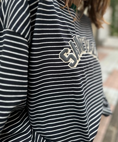 mi via loca(ミヴィアロカ)の「ボーダー配色ボリュームスリーブ発泡ロゴロンT(Tシャツ/カットソー・レディース・ホワイト×ブラック/ブラック×ホワイト/ベージュ系/ホワイト系その他/ブラック系その他/ブラック系その他2・FREE)」の20枚目の写真
