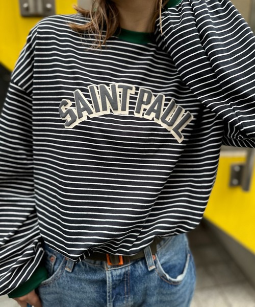 mi via loca(ミヴィアロカ)の「ボーダー配色ボリュームスリーブ発泡ロゴロンT(Tシャツ/カットソー・レディース・ホワイト×ブラック/ブラック×ホワイト/ベージュ系/ホワイト系その他/ブラック系その他/ブラック系その他2・FREE)」の13枚目の写真