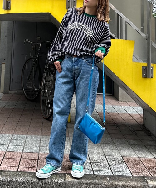 mi via loca(ミヴィアロカ)の「ボーダー配色ボリュームスリーブ発泡ロゴロンT(Tシャツ/カットソー・レディース・ホワイト×ブラック/ブラック×ホワイト/ベージュ系/ホワイト系その他/ブラック系その他/ブラック系その他2・FREE)」の10枚目の写真